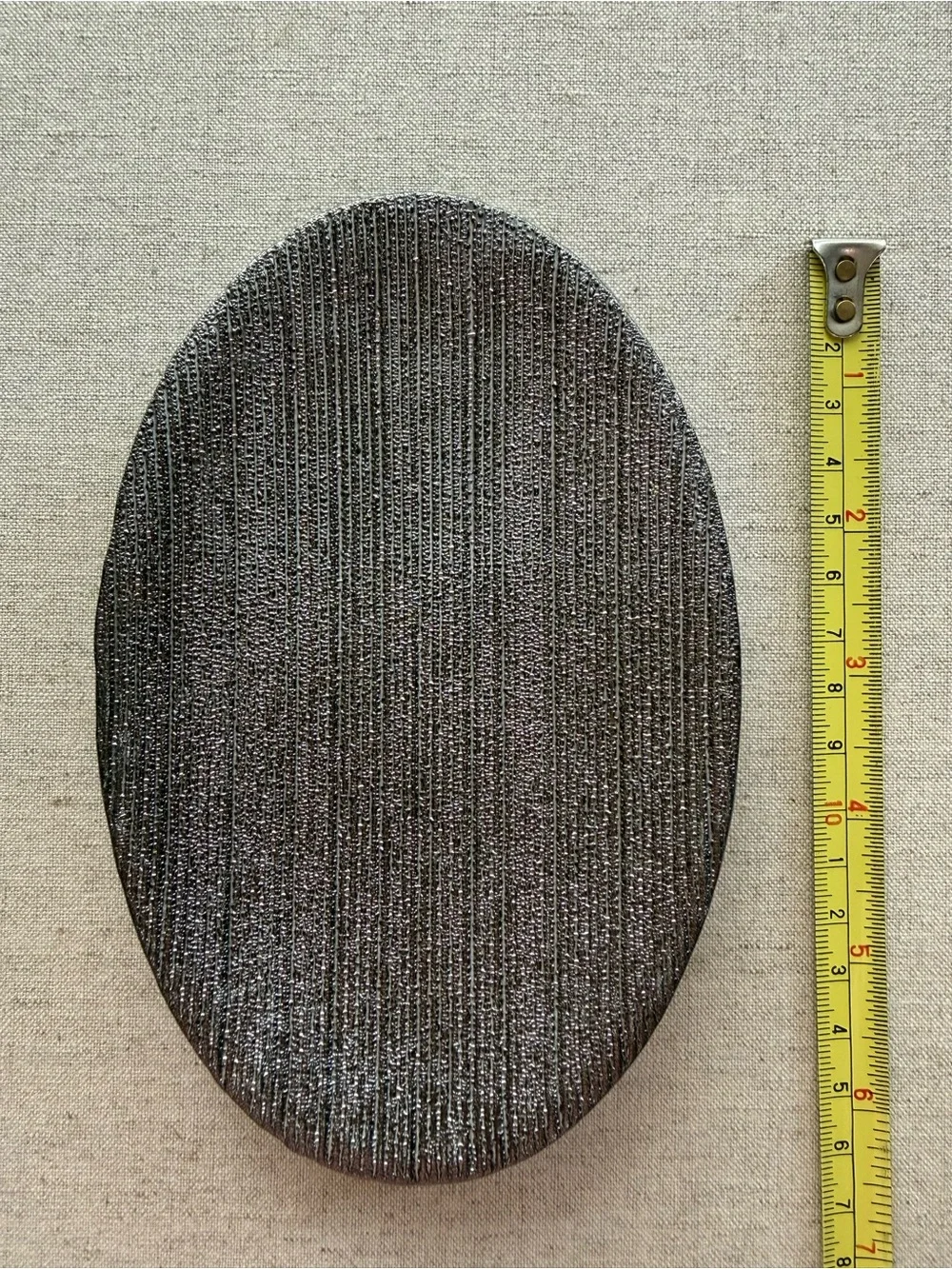 Metallic Silver Textured Oval Soap Dish Modern Vanity Decor